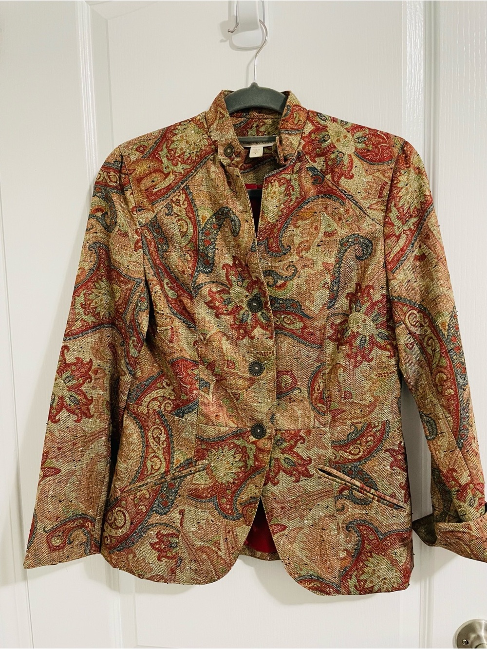 Coldwater Creek Multicolor Paisley Blazer with Red and Tan Accents